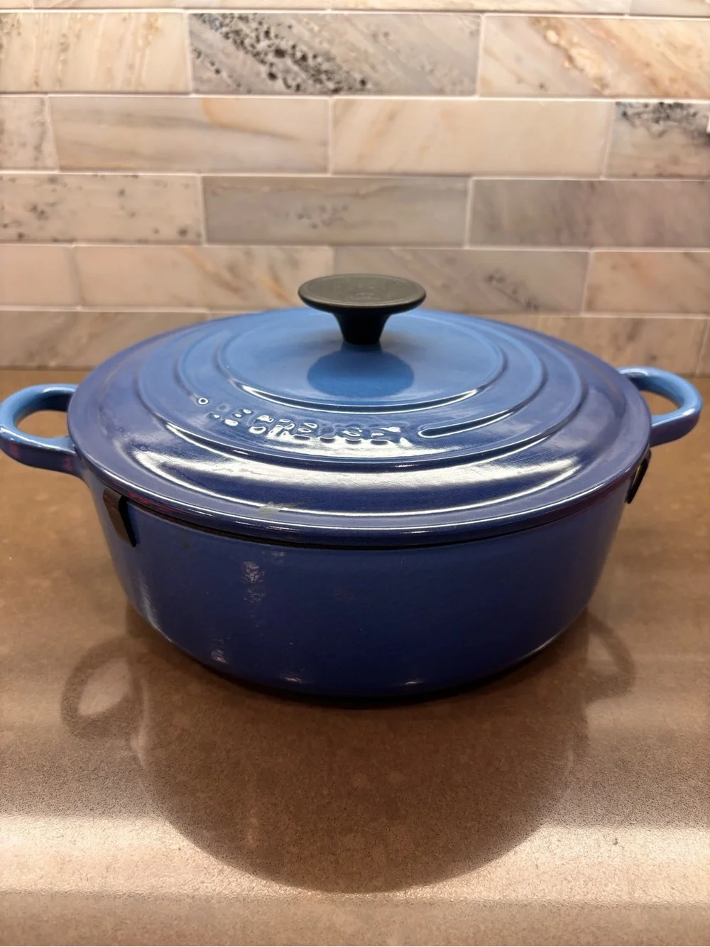 Le Creuset Blue Round Enameled Cast Iron Dutch Oven with Lid